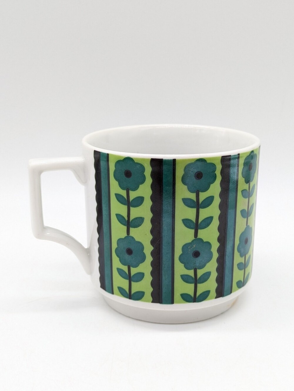 Vintage Green 70s Floral Retro Ceramic Coffee Mug